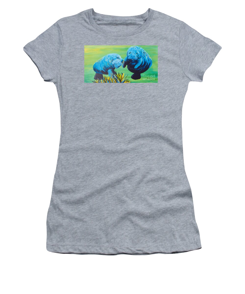 Manatee Women's T-Shirt featuring the painting Manatee Love by Susan Kubes