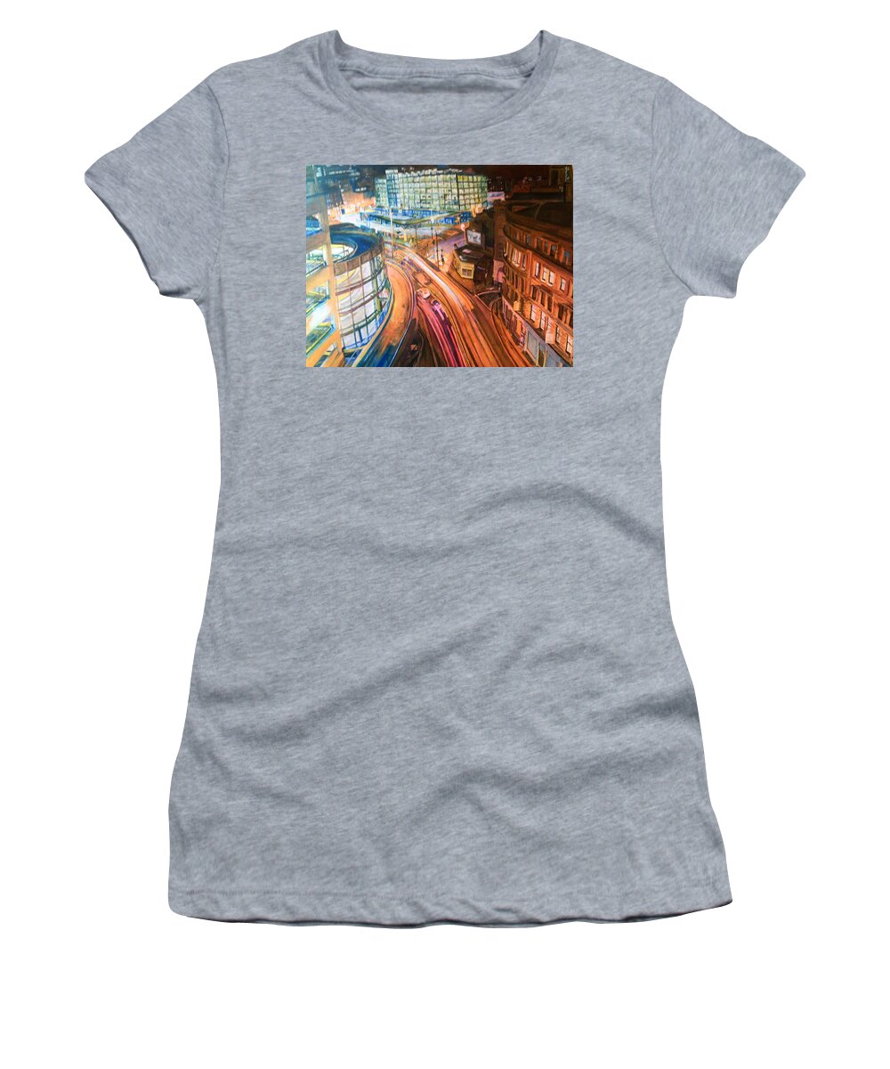 Manchester High Street Women's T-Shirt featuring the painting Manchester High Street by Rosanne Gartner