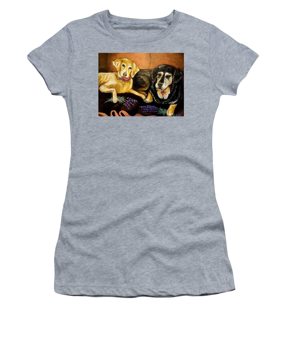 Dogs Women's T-Shirt featuring the painting Mandys Girls by Alexandria Weaselwise Busen
