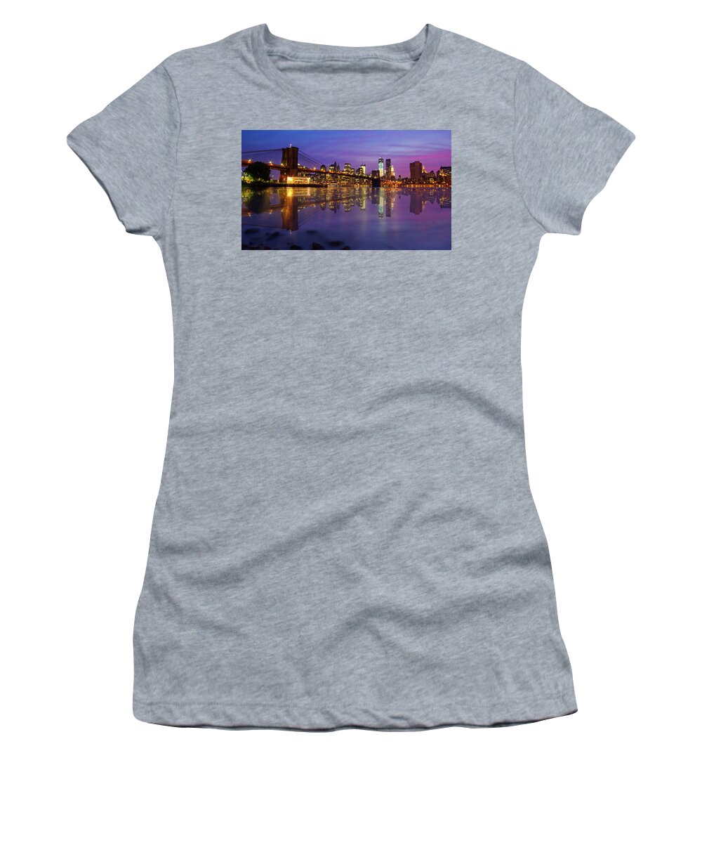 America Women's T-Shirt featuring the photograph Manhattan Reflection by Mircea Costina Photography