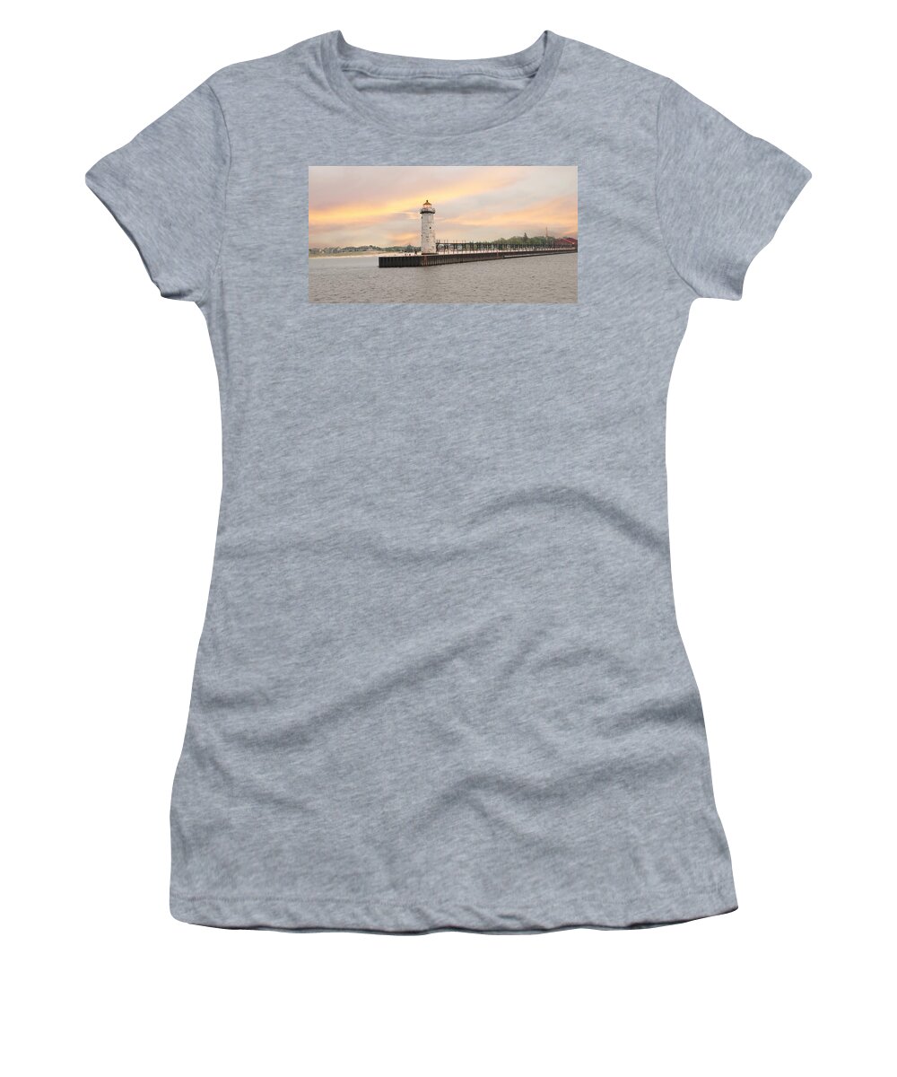 Manistee North Pierhead Lighthouse Women's T-Shirt featuring the photograph Manistee North Pierhead Lighthouse by Phyllis Taylor