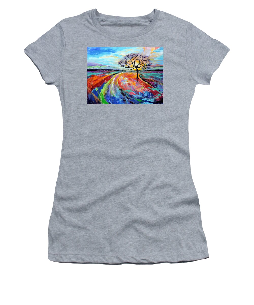 Contemporary Women's T-Shirt featuring the painting Many Paths, One Destination by Jodie Marie Anne Richardson Traugott     aka jm-ART