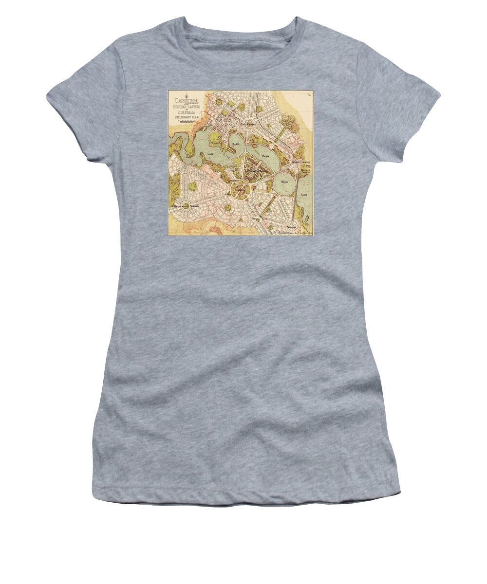 Map Of Canberra Women's T-Shirt featuring the photograph Map Of Canberra 1913 by Andrew Fare
