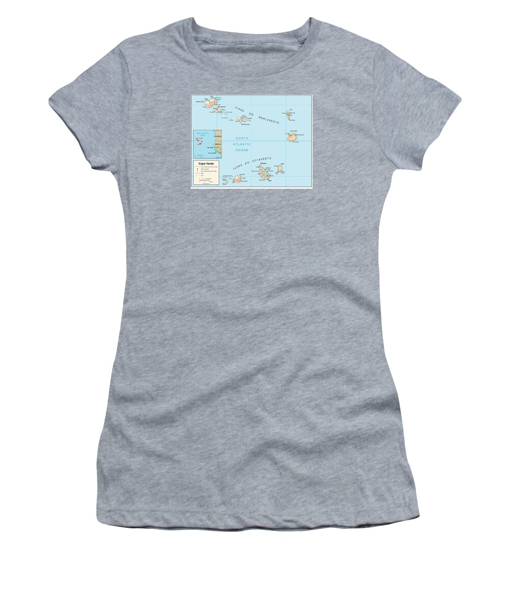 Atlas Women's T-Shirt featuring the mixed media Map of Cape Verde by Roy Pedersen