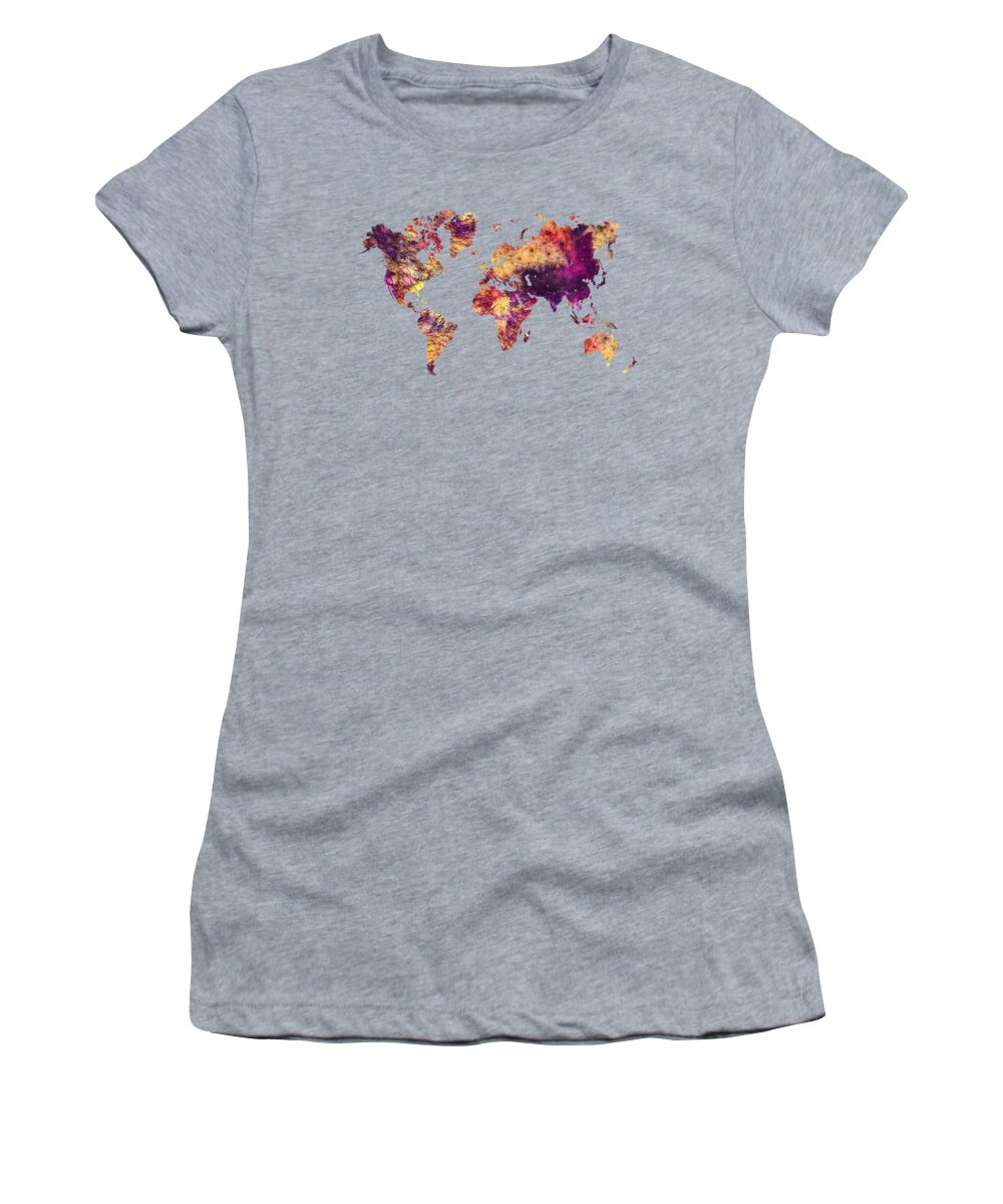 Map Of The World Women's T-Shirt featuring the digital art Map of the world purple by Justyna Jaszke JBJart