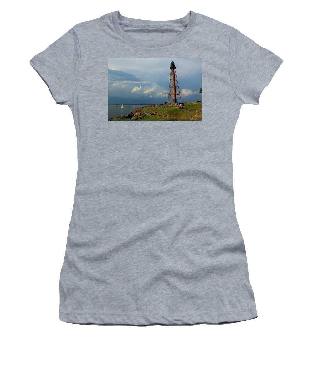 Lighthouse Women's T-Shirt featuring the photograph Marblehead Lighthouse Storm Clouds by John Burk