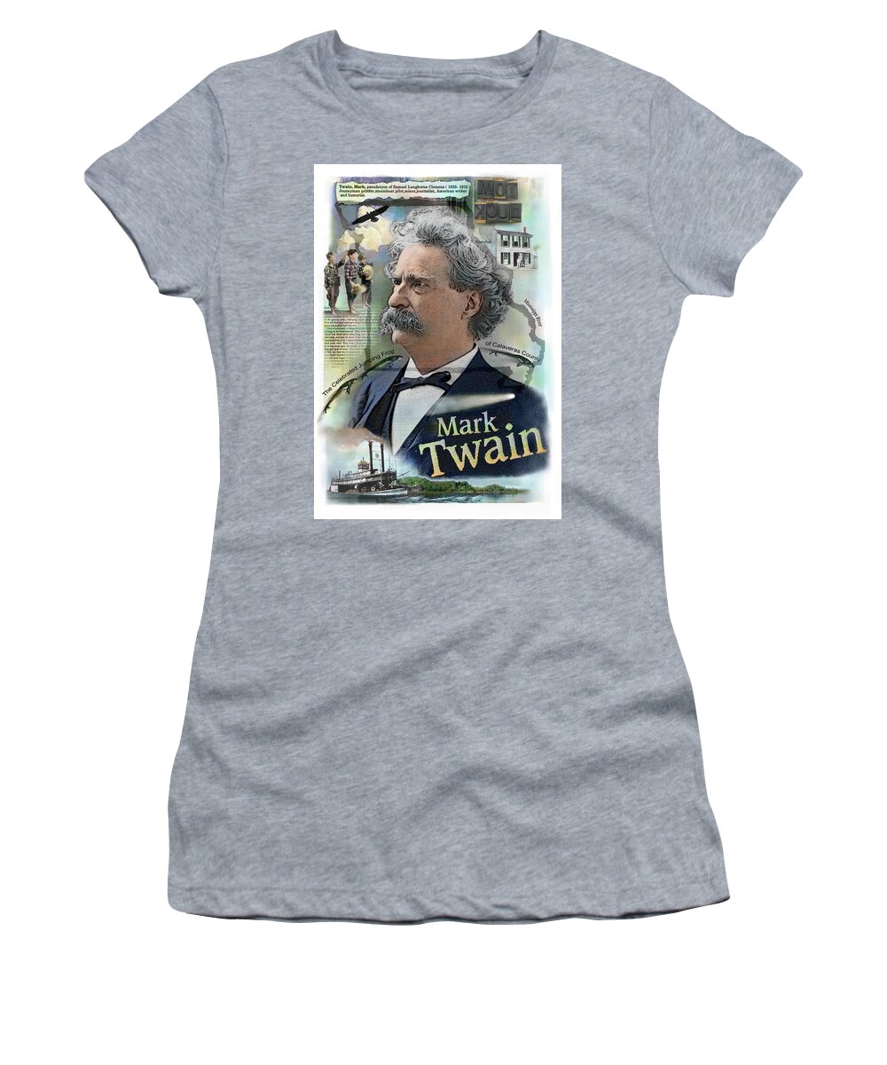 Mark Twain Women's T-Shirt featuring the mixed media Mark Twain by John Dyess