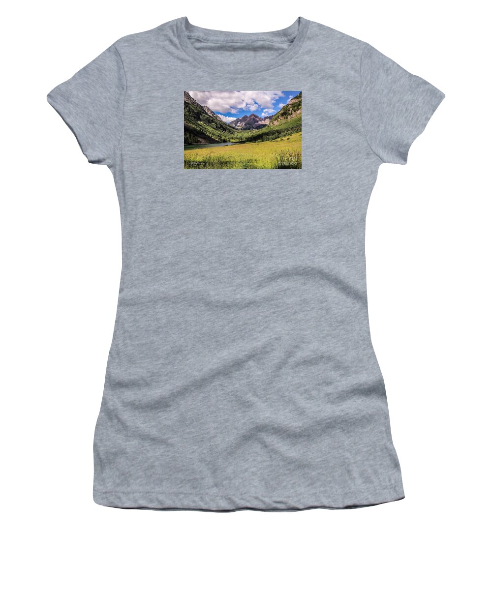 Maroon Bells Women's T-Shirt featuring the photograph Maroon Bells by Veronica Batterson