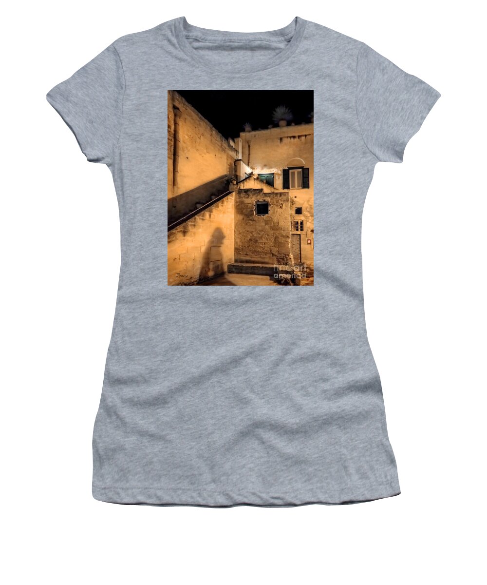 Matera Women's T-Shirt featuring the photograph Matera After Dark by Jennie Breeze