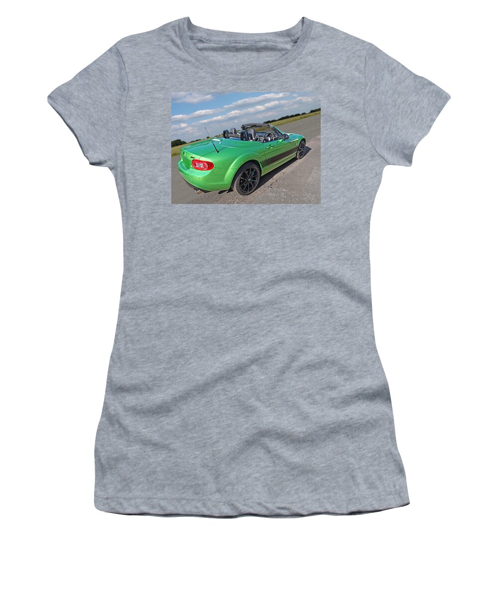 Mazda Women's T-Shirt featuring the photograph Mazda MX-5 Top Down Rear by Gill Billington