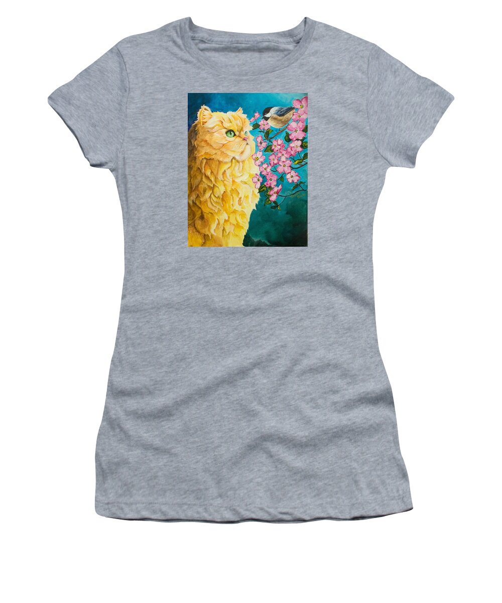 Cat Women's T-Shirt featuring the painting Meeting Eye to Eye by Sherry Shipley