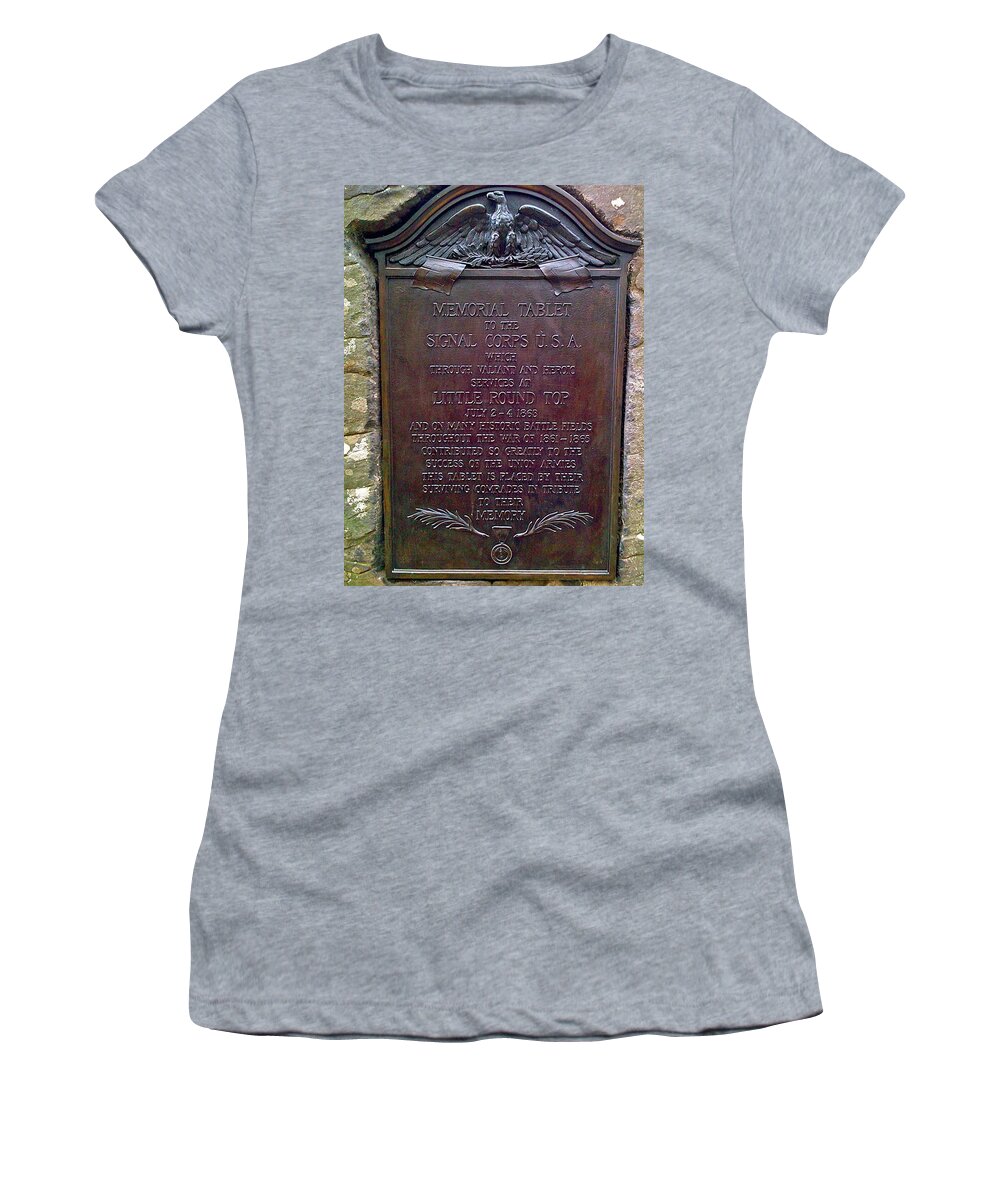Gettysburg Women's T-Shirt featuring the photograph Memorial Tablet To Signal Corps U.S.A. Closeup by Chris W Photography AKA Christian Wilson