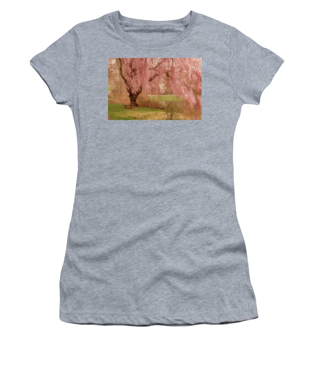 Cherry Blossom Trees Women's T-Shirt featuring the photograph Memories - Holmdel Park by Angie Tirado