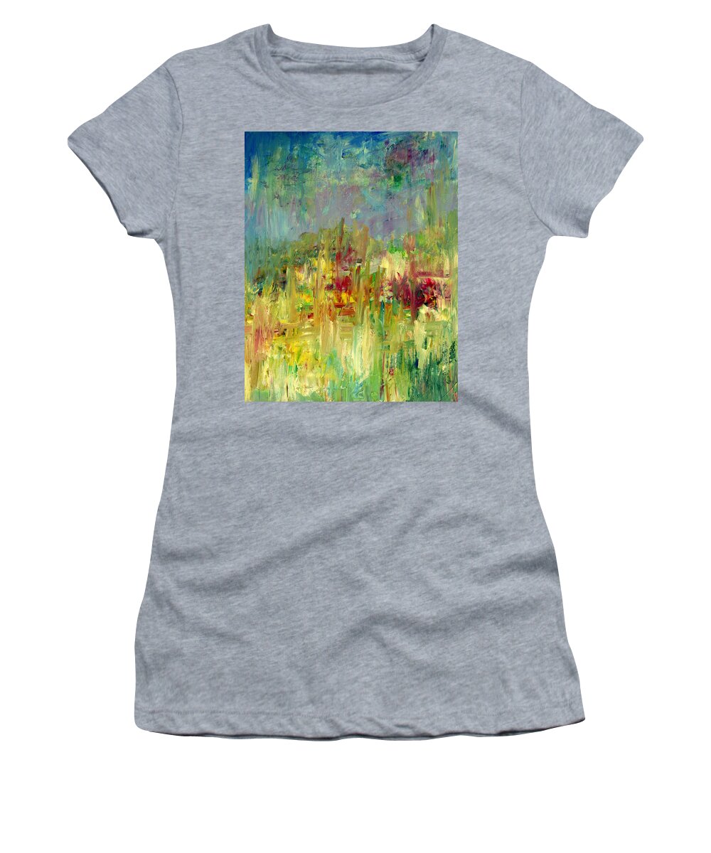 Abstract Women's T-Shirt featuring the painting Memories of Grandmothers Flower Garden by Julie Lueders 