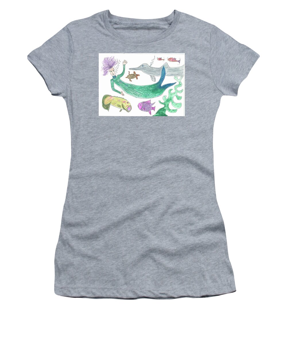 Fish Women's T-Shirt featuring the painting Mermaid Hello by Helen Holden-Gladsky