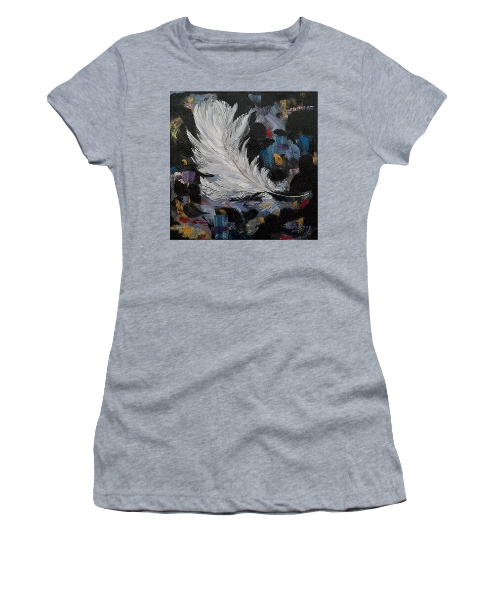 White Feather Women's T-Shirt featuring the painting Message Received by Judith Rhue