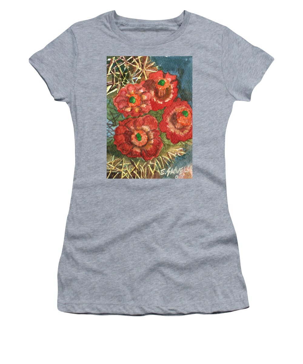 Orange Women's T-Shirt featuring the painting Mexican Pincushion by Eric Samuelson