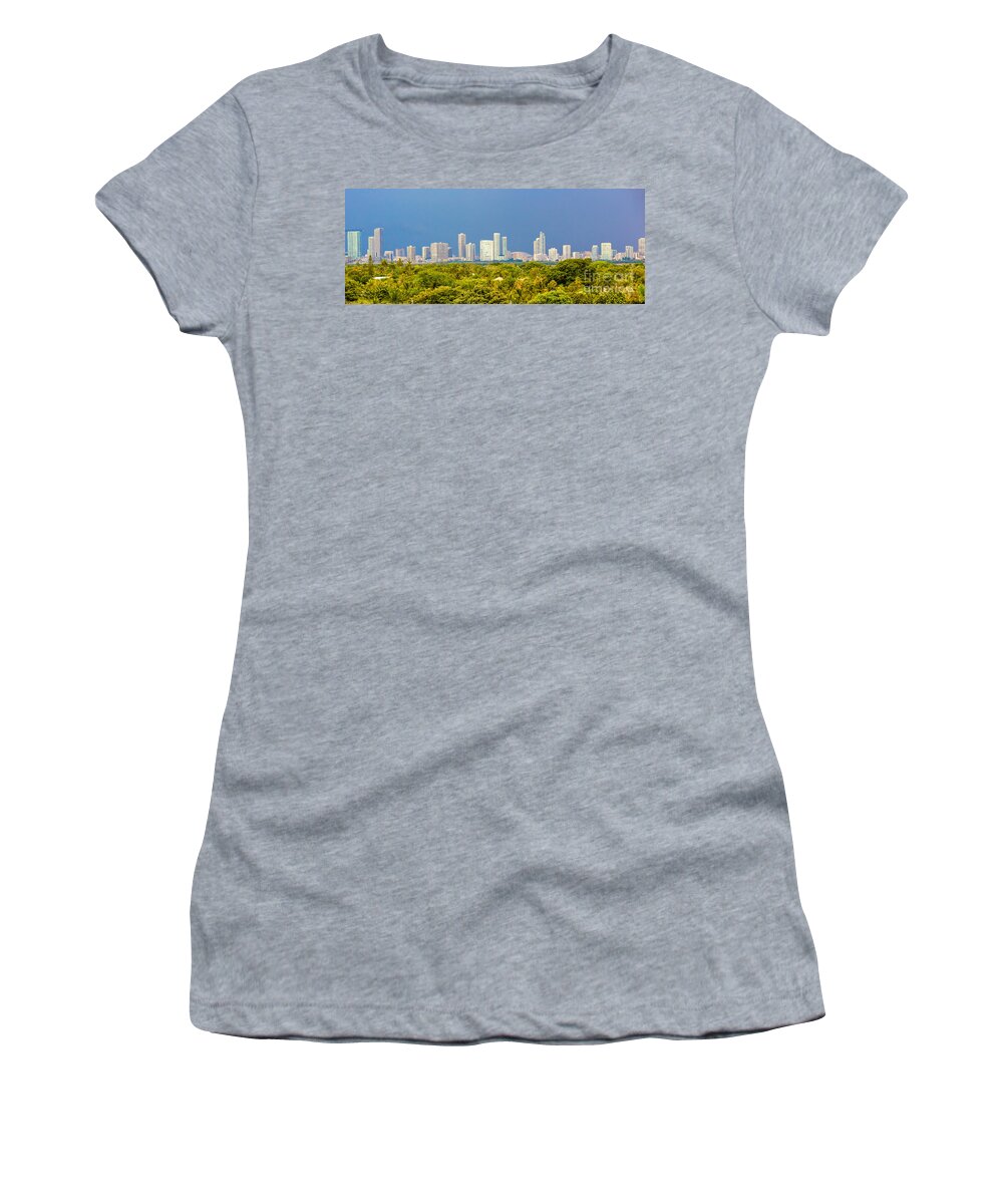 Miami City Panoramic Women's T-Shirt featuring the photograph Miami Le City by Rene Triay FineArt Photos