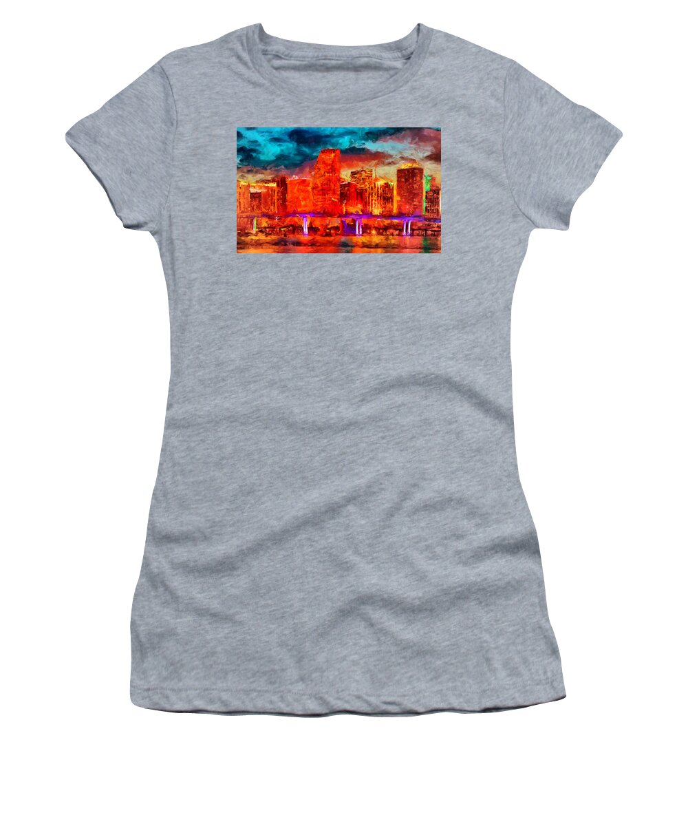 Miami Art Women's T-Shirt featuring the digital art Miami Skyline by Caito Junqueira