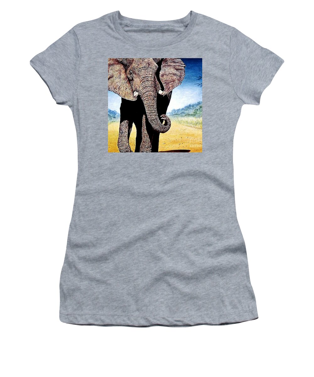 Elephant Women's T-Shirt featuring the painting Mighty Elephant by Hartmut Jager