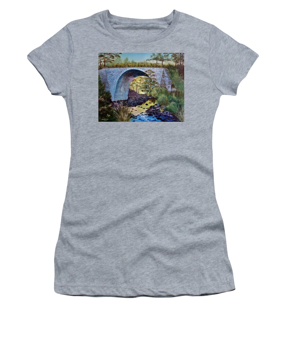 Keystone Women's T-Shirt featuring the painting Mike's Keystone Bridge by Jamie Frier