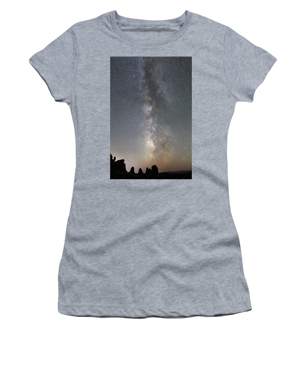 Milky Way Women's T-Shirt featuring the photograph Milky Way over Arches NP Two by Jean Clark