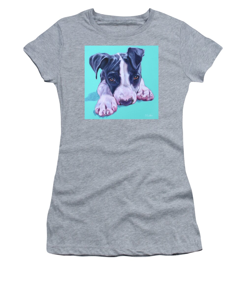 Blue American Staffy Women's T-Shirt featuring the painting Millie by Deborah Cullen