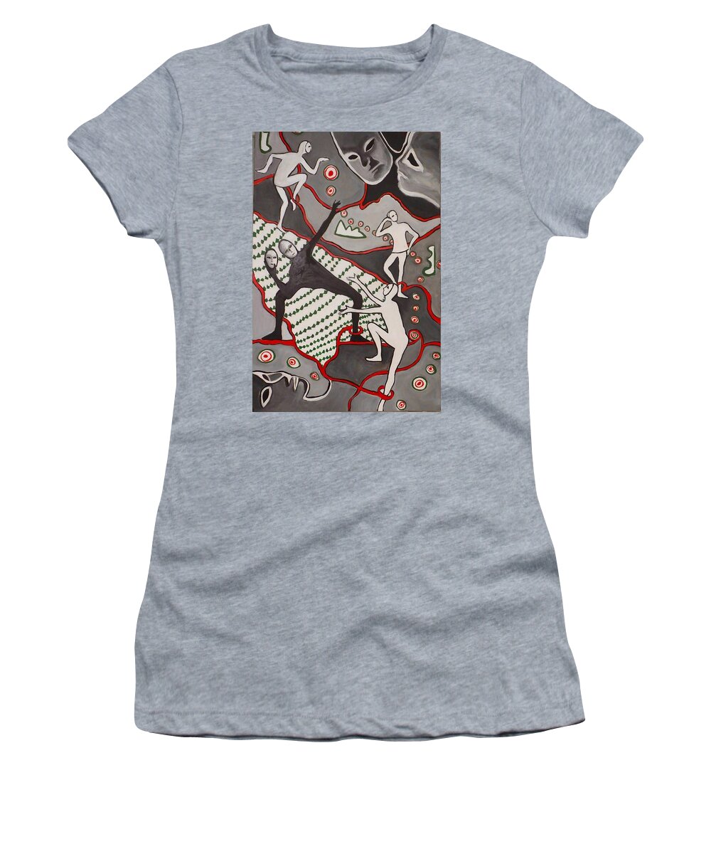 Mime Women's T-Shirt featuring the painting Mime #1 by Myra Evans