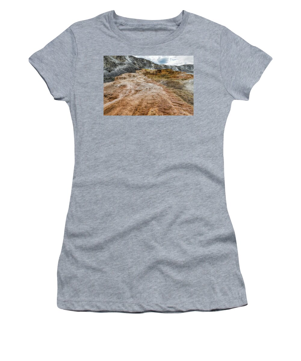 Brown Women's T-Shirt featuring the photograph Minerva Hot Springs Yellowstone by John M Bailey