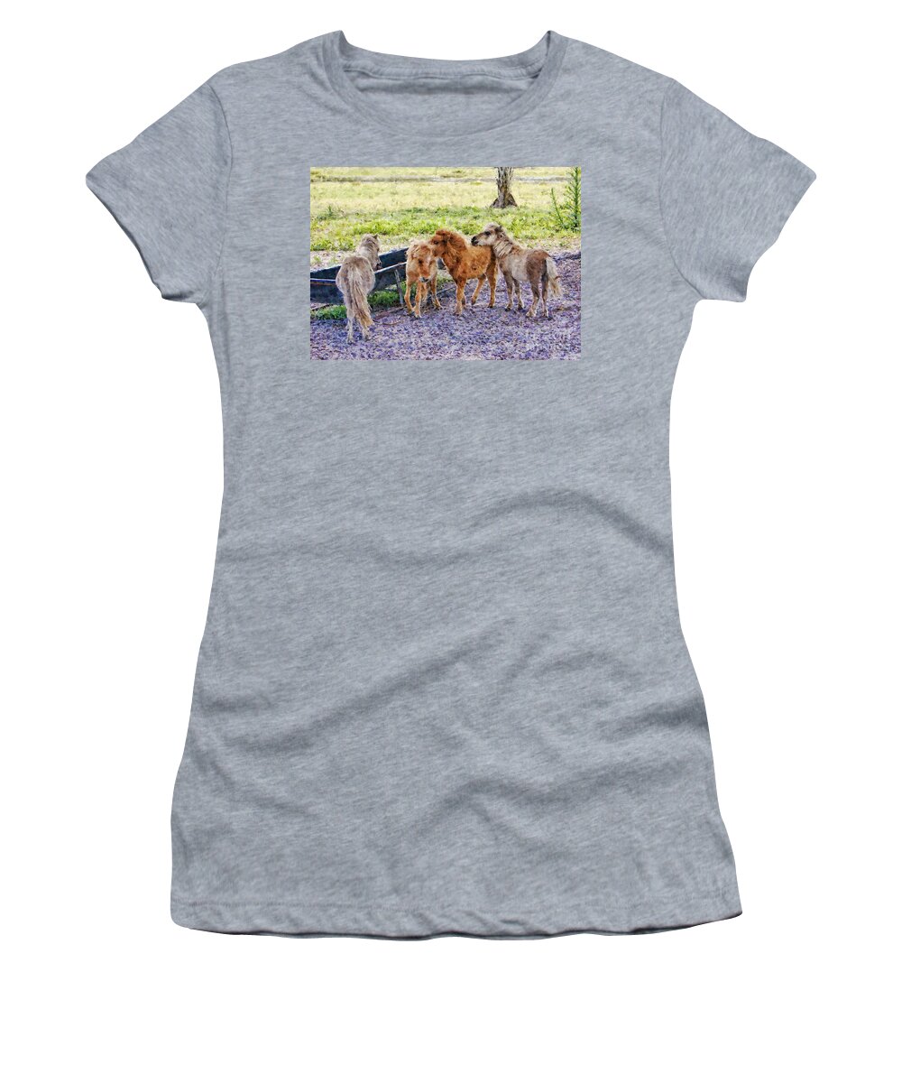 Miniature Horses Women's T-Shirt featuring the mixed media Miniature Horses by Olga Hamilton