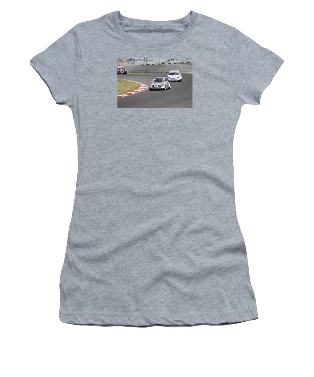 Mini Women's T-Shirt featuring the photograph Mini's at Brands Hatch by Roald Rakers