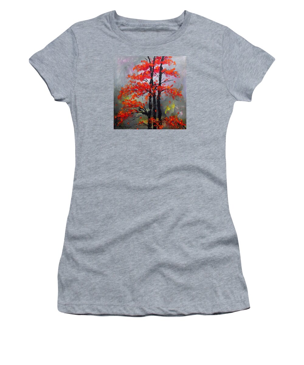 Forest Women's T-Shirt featuring the painting Misty Autumn by Kume Bryant