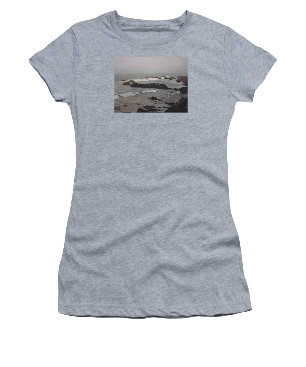 California Women's T-Shirt featuring the painting Misty morning at Ragged Point, California by Barbara Barber