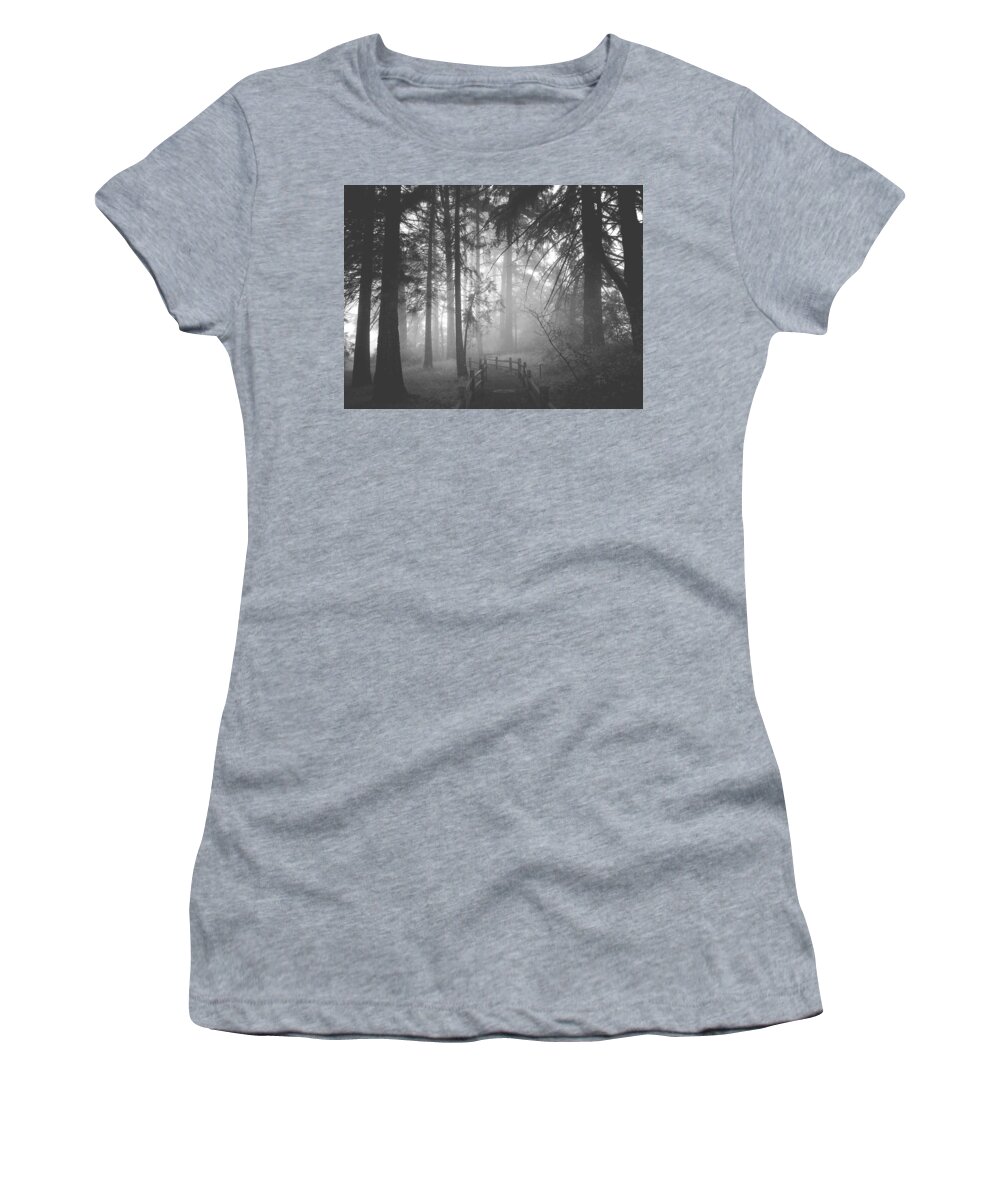 Mist Women's T-Shirt featuring the digital art Misty Path by Kevyn Bashore