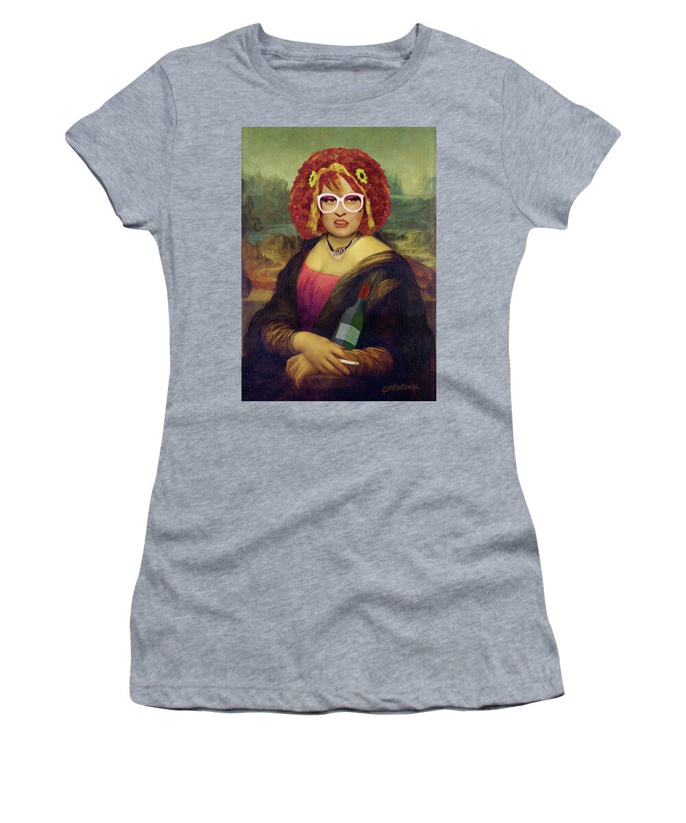 Auburn Women's T-Shirt featuring the digital art Mona Linda - aka The Auburn Jerry Hall - Gawjuss and Vile by BFA Prints