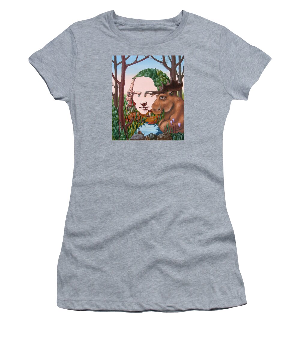  Hidden Portet Women's T-Shirt featuring the painting Mona Lisa . Earth by Victor Molev