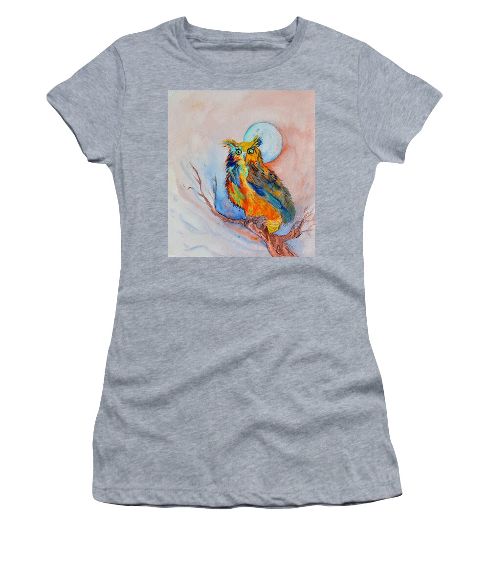 Owl Women's T-Shirt featuring the painting Moon Magic Owl by Beverley Harper Tinsley