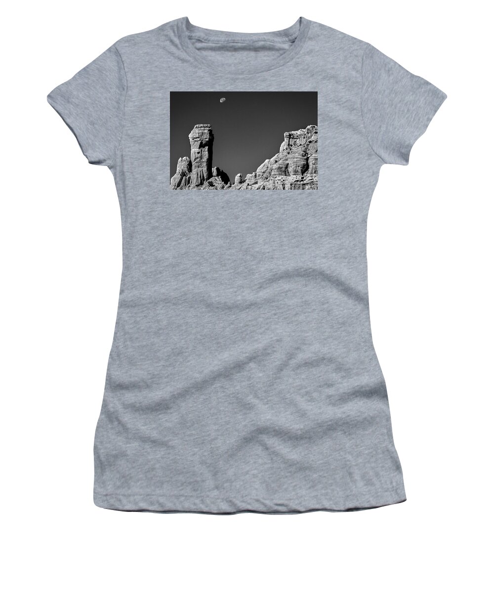 New Mexico Women's T-Shirt featuring the photograph Moon Over Chimney Rock by Stuart Litoff