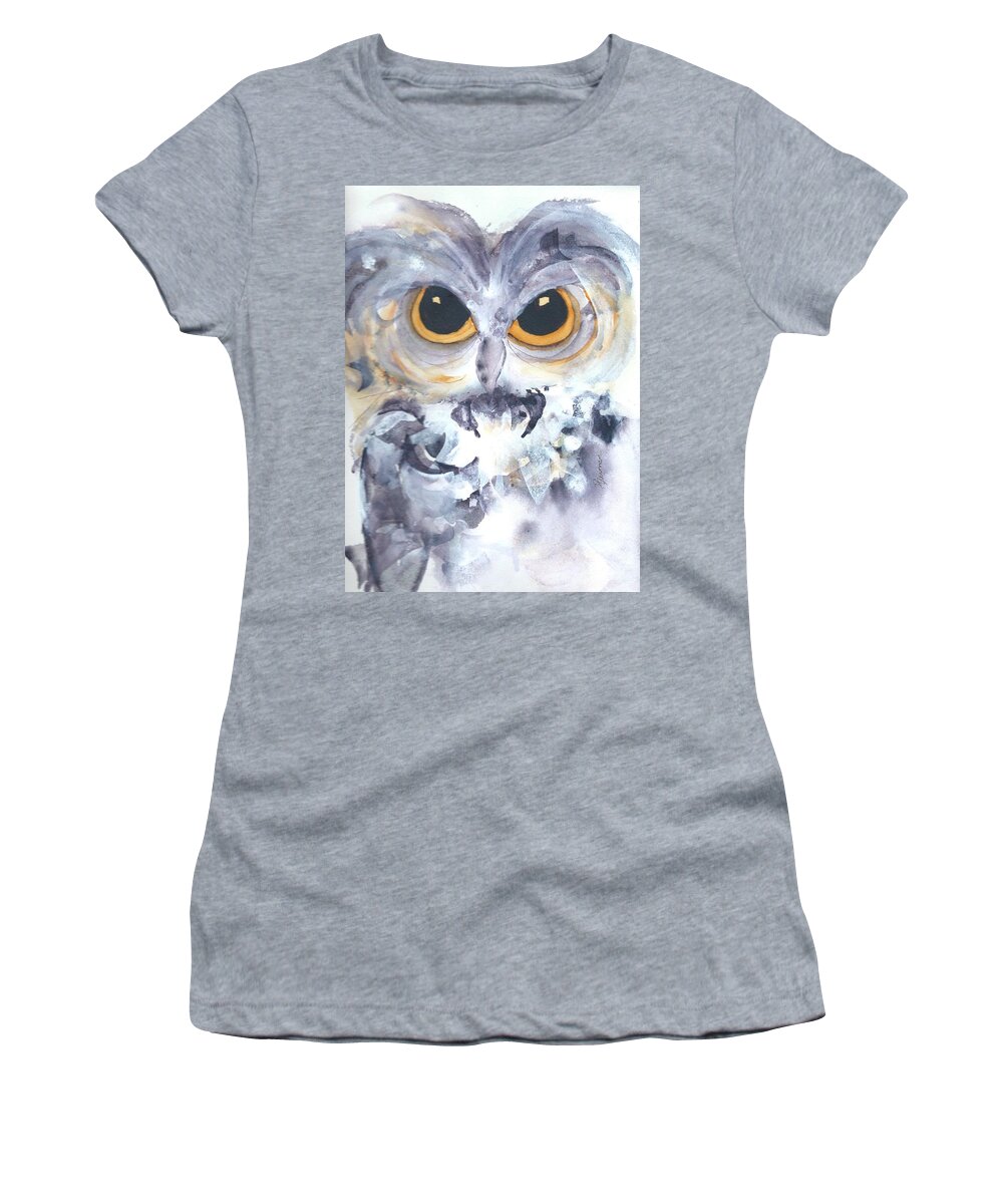 Owl Women's T-Shirt featuring the painting Moonglow by Dawn Derman