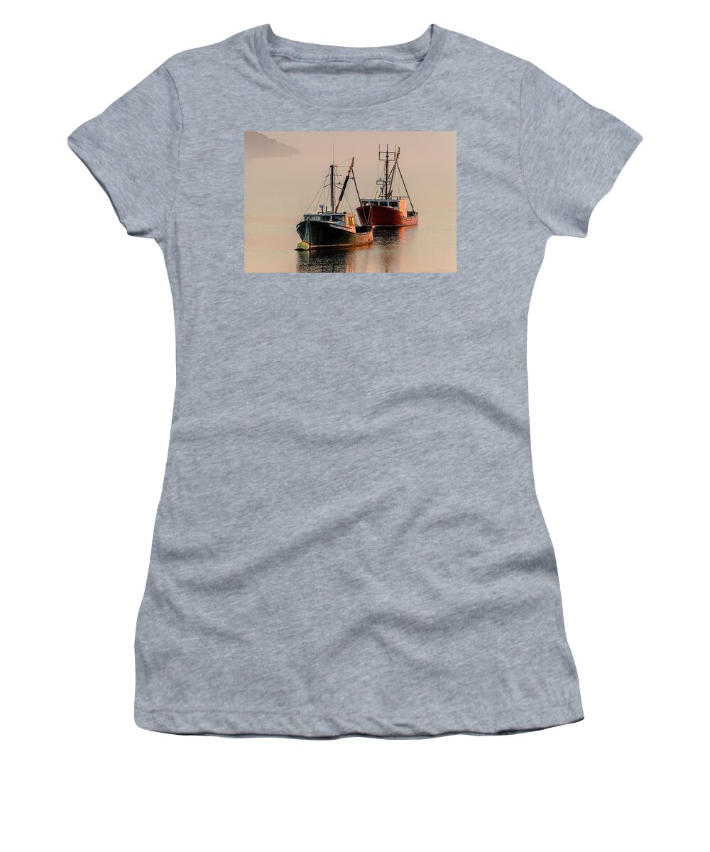 Moored At First Light Women's T-Shirt featuring the photograph Moored At First Light by Marty Saccone