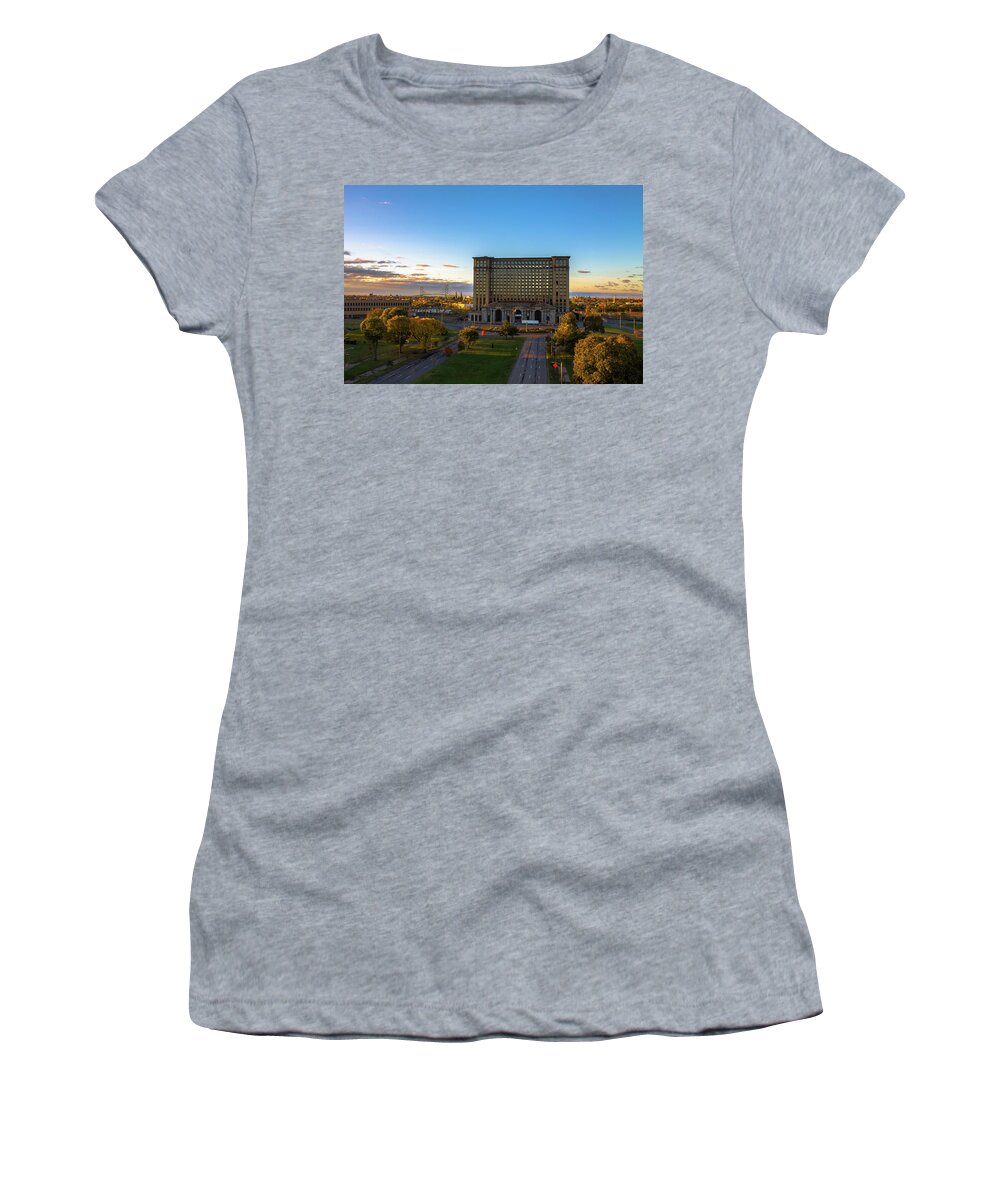Detroit Women's T-Shirt featuring the photograph Morning across Michigan Central Station by Jay Smith