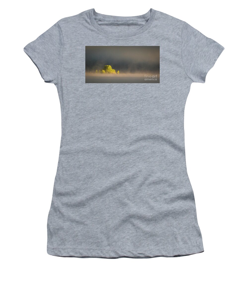 Morning Women's T-Shirt featuring the photograph Morning fog on Jackson Lake Grand Teton National Park by Brandon Bonafede