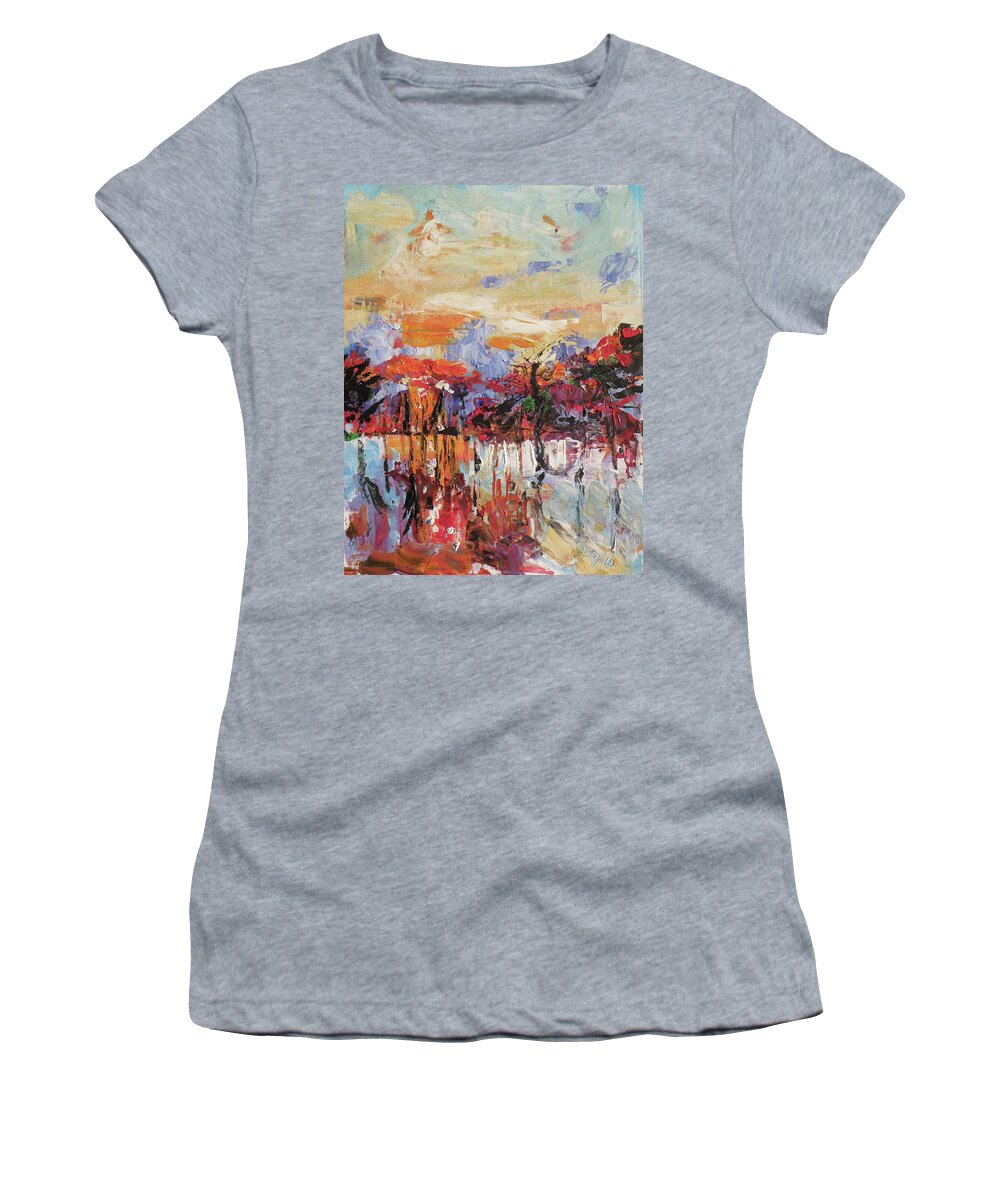 Morning Women's T-Shirt featuring the painting Morning in the garden by Kovacs Anna Brigitta