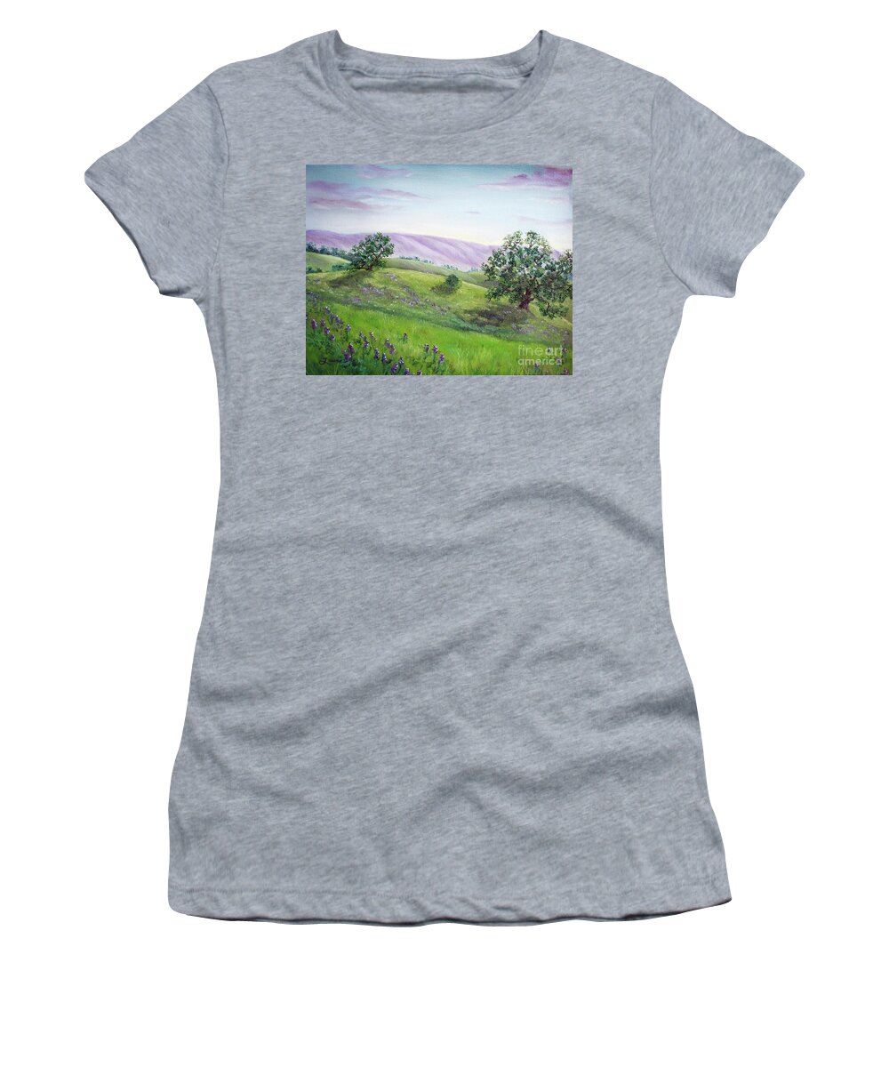 California Women's T-Shirt featuring the painting Morning Lupines by Laura Iverson