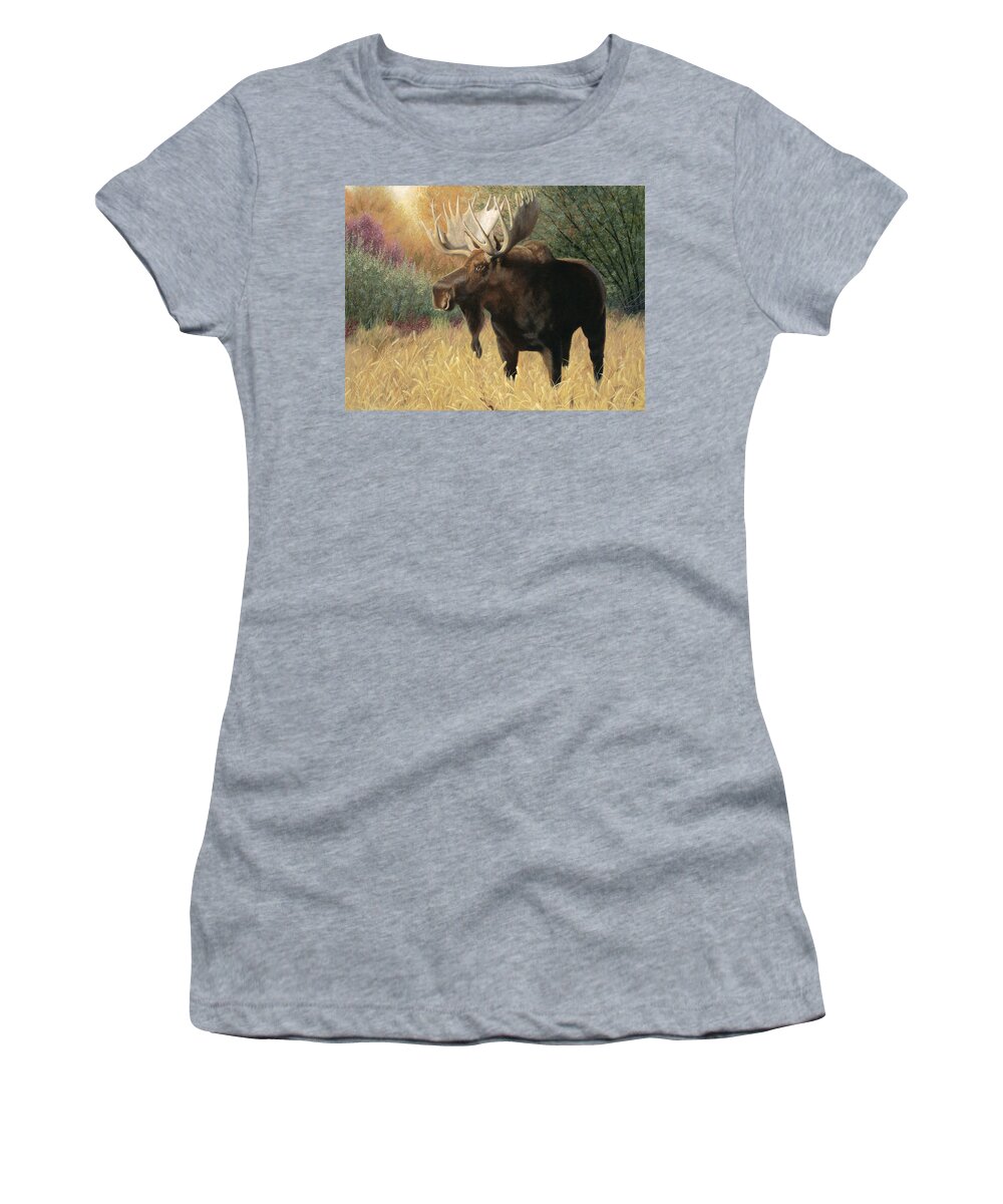 Moose Women's T-Shirt featuring the painting Morning Majesty by Tammy Taylor