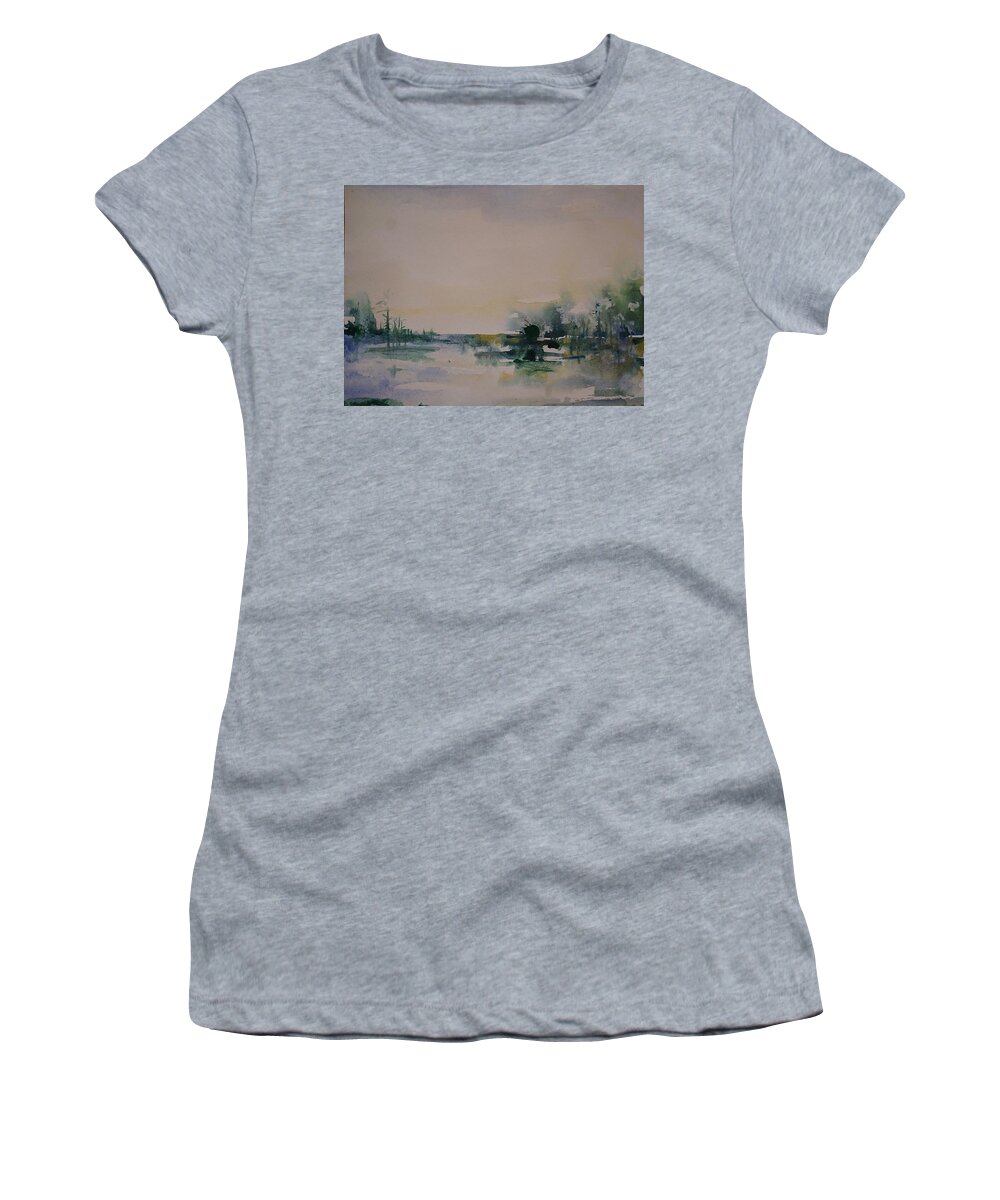 Morning Women's T-Shirt featuring the painting Morning River Abstract by Robin Miller-Bookhout