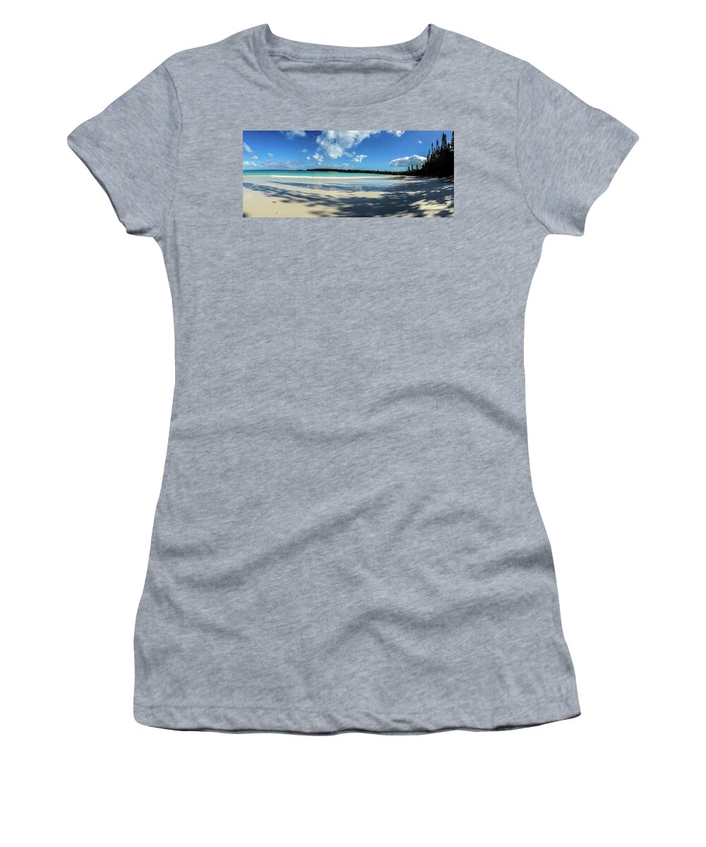 Panorama Women's T-Shirt featuring the photograph Morning shadows Ile des Pins by Dorothy Darden