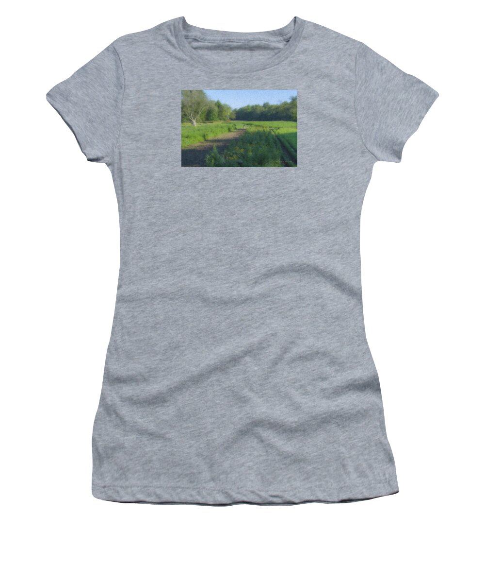 Langwater Farm Women's T-Shirt featuring the painting Morning Walk at Langwater Farm by Bill McEntee