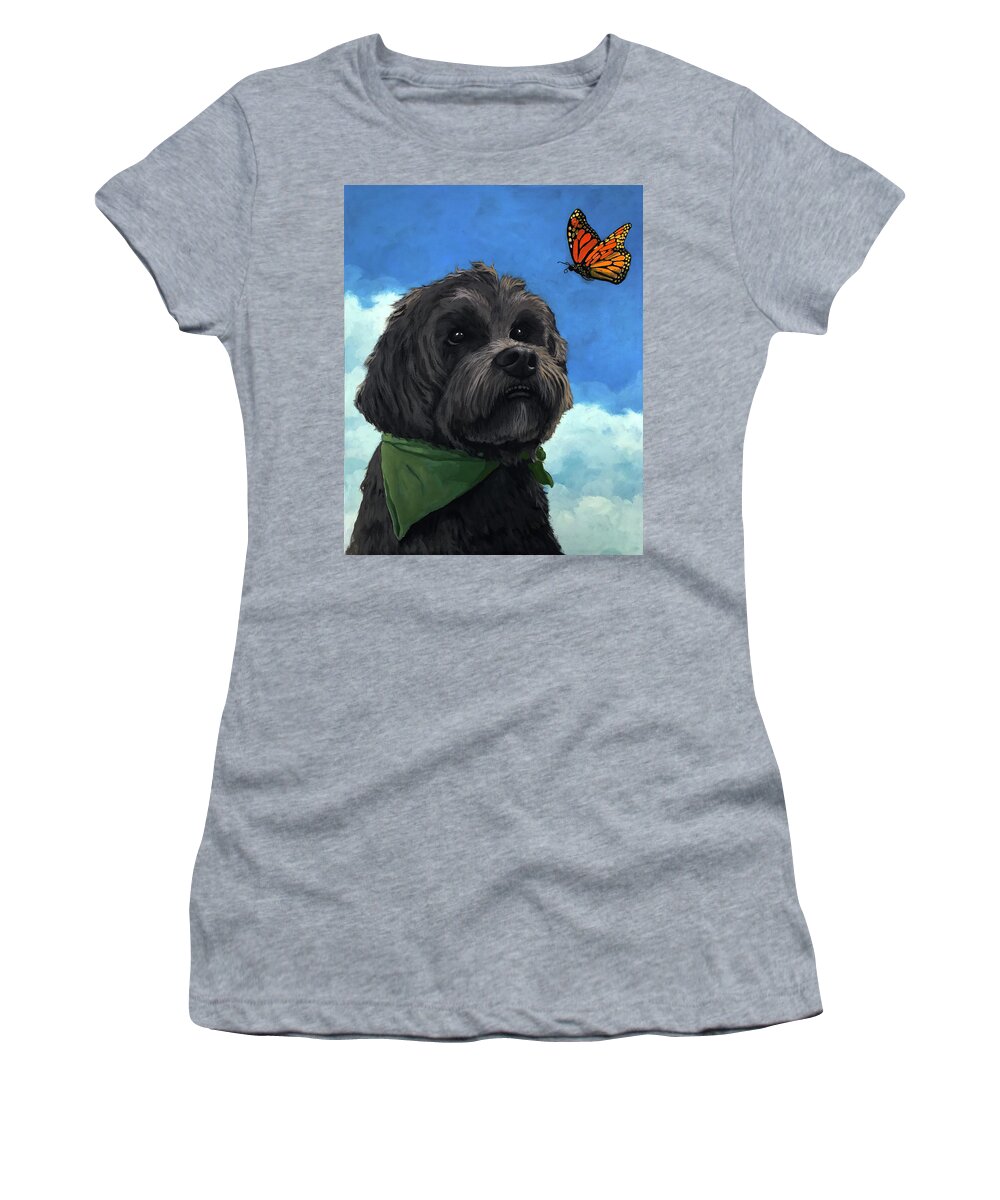 Dog Painting Women's T-Shirt featuring the painting Moses - pet portrait by Linda Apple