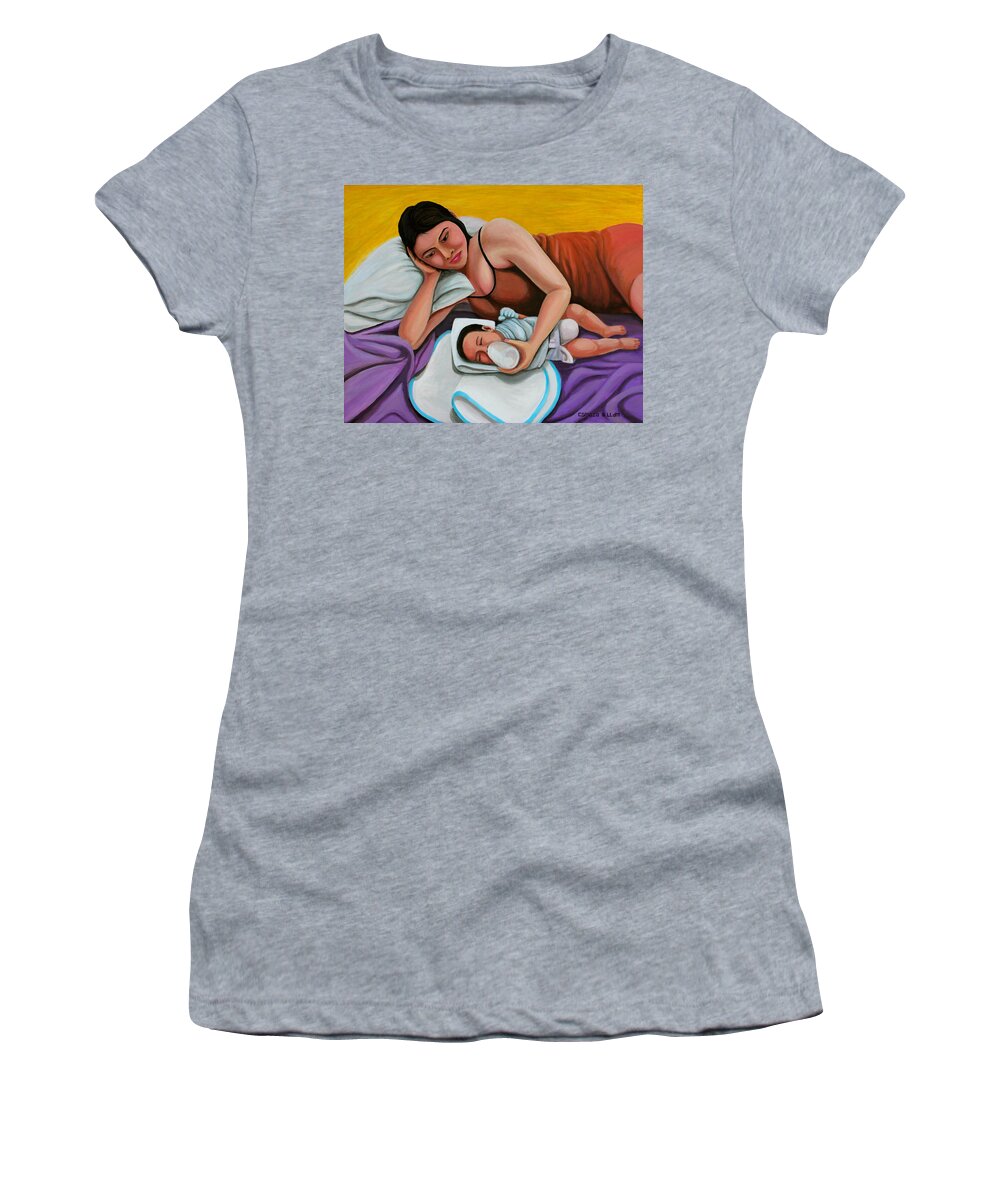 Mother Women's T-Shirt featuring the painting Mother Feeding Her Baby by Cyril Maza